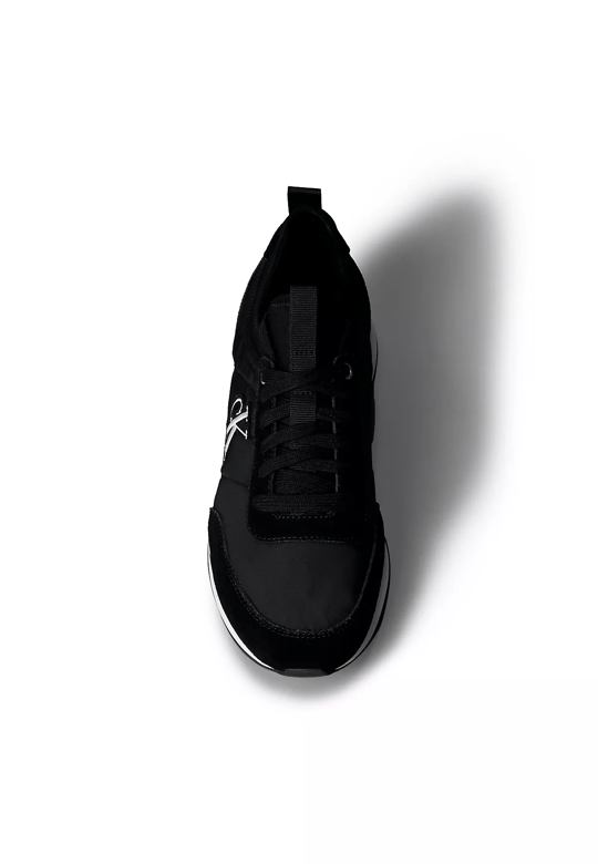Calvin Klein Calvin Klein Erkek Düz Rahat Taban Bağlamalı CK Yazı Desenli Deri Siyah Sneaker YM0YM01414-BEH