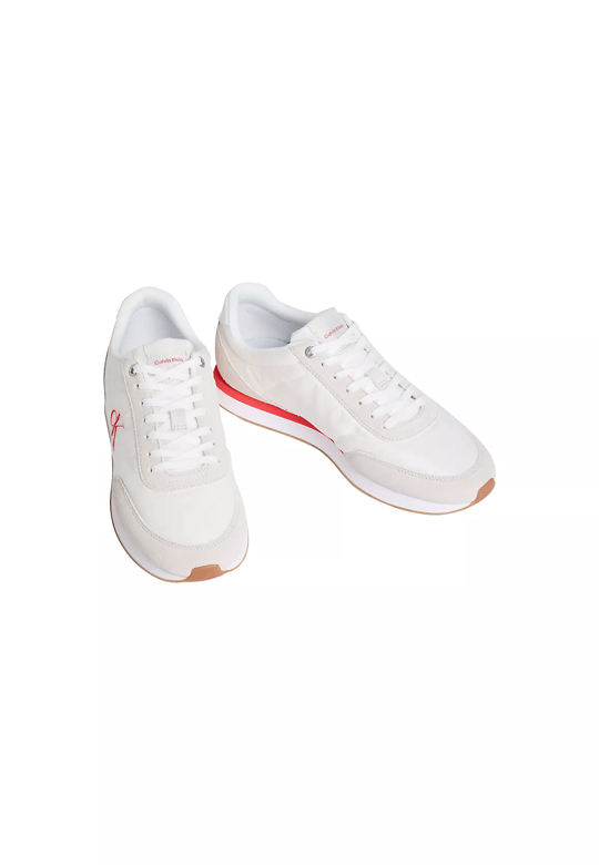 Calvin Klein Calvin Klein Erkek Düz Rahat Taban Bağlamalı CK Yazı Desenli Deri Krem Sneaker YM0YM01361-062