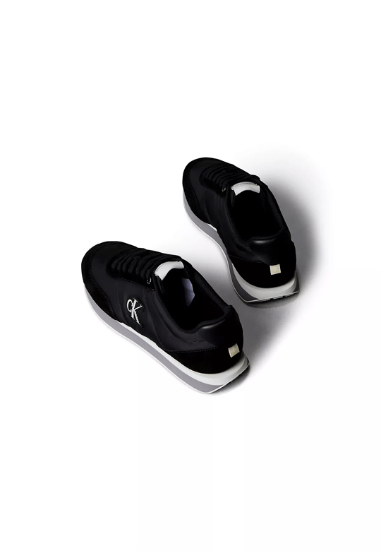 Calvin Klein Calvin Klein Erkek Düz Rahat Taban Bağlamalı CK Yazı Desenli Deri Siyah Sneaker YM0YM01361-01Q
