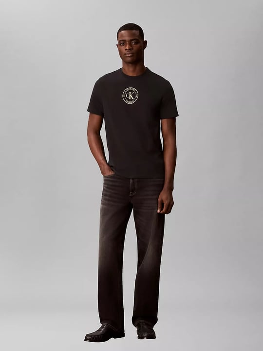 Calvin Klein Calvin Klein Erkek Göğüs Ortası Yuvarlak Logo Detay Kısa Kol Bisiklet Yaka Dokuma Kumaş Siyah T-Shirt LV04RH817G-UB1