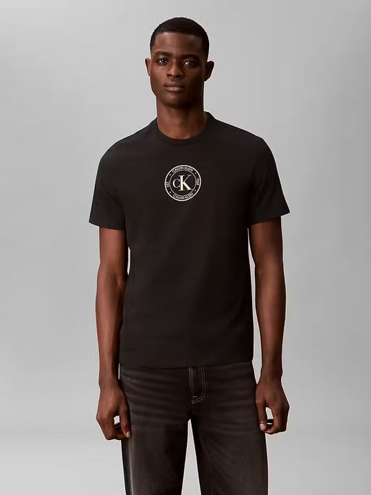 Calvin Klein Calvin Klein Erkek Göğüs Ortası Yuvarlak Logo Detay Kısa Kol Bisiklet Yaka Dokuma Kumaş Siyah T-Shirt LV04RH817G-UB1