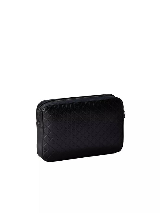 Calvin Klein Calvin Klein Erkek Hakiki Deri Amblem Logo Desenli Bileklik Askılı Fermuarlı Siyah Çanta LV04D1369G-UB1
