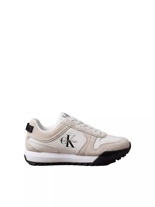 Calvin Klein Calvin Klein Erkek Hakiki Deri Süet Detaylı Logolu Beyaz Sneaker YM0YM01461-01W