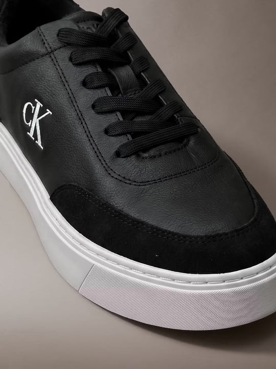 Calvin Klein Calvin Klein Erkek Hakiki Deri Süet Detaylı Cupsole Tabanlı Bağcıklı Siyah Sneaker HM0HM02354-BEH