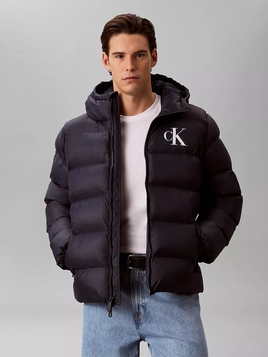 Calvin Klein Calvin Klein Erkek Kapitoneli Kapüşonlu Su Tutmayan ve Nefes Alabilen Kumaş Ördek Tüyü Dolgulu Lacivert Mont LV04RG513G-CEF