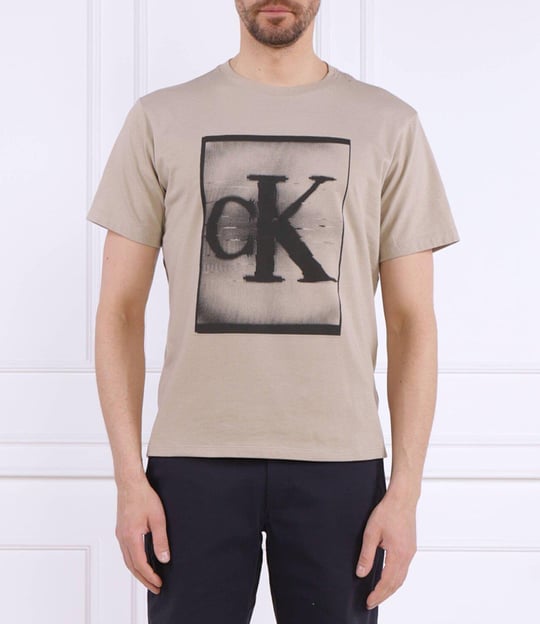 Calvin Klein Calvin Kleın Erkek Logolu Bisiklet Yaka Kısa Kol Standart Haki T-Shirt 00GMS3K113-5G4