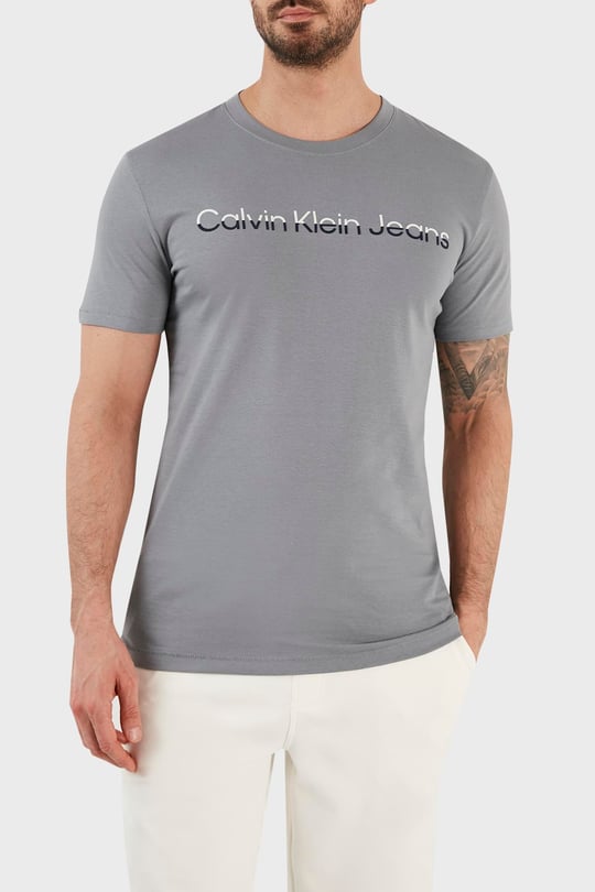 Calvin Klein Calvin Kleın Erkek Logolu Kısa Kollu Pamuklu Gri T-Shirt J30J322511-PN6