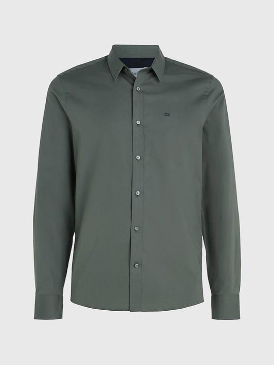 Calvin Klein Calvin Kleın Erkek Marka Logolu Düğmeli Gömlek Yaka Uzun Kollu Yeşil Gömlek K10K110856-LLP