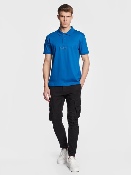 Calvin Klein Calvin Kleın Erkek Marka Logolu Polo Yakalı Organik Pamuklu Mavi Polo Yaka T-Shirt J30J322853-C3B