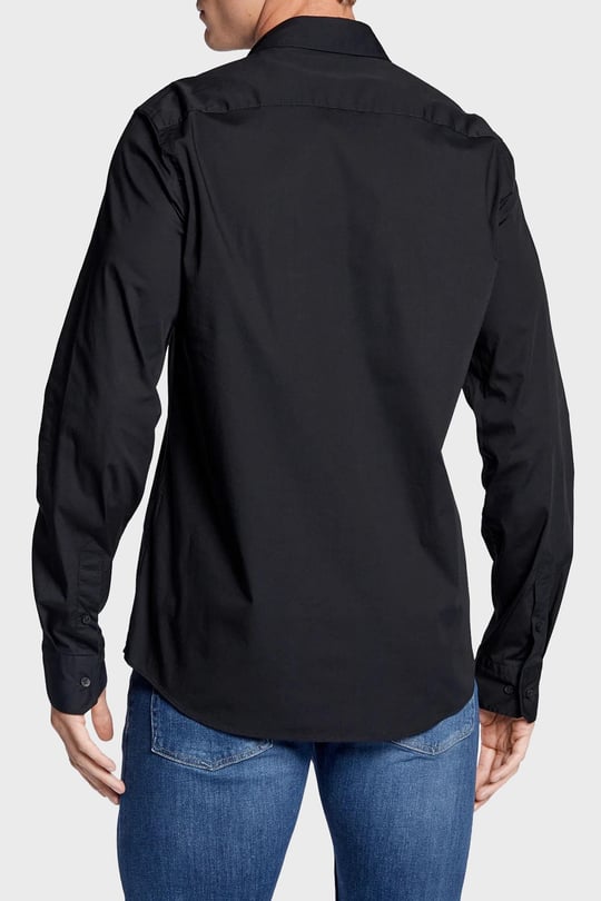 Calvin Klein Calvin Kleın Erkek Marka Logolu Düğmeli Gömlek Yaka Uzun Kollu Siyah Gömlek K10K110856-BEH