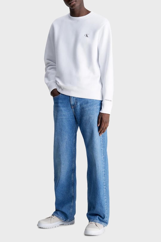 Calvin Klein Calvin Kleın Erkek Marka Logo Detaylı Bisiklet Yaka Regular Fit Beyaz Sweatshirt J30J314536-BEYAZ