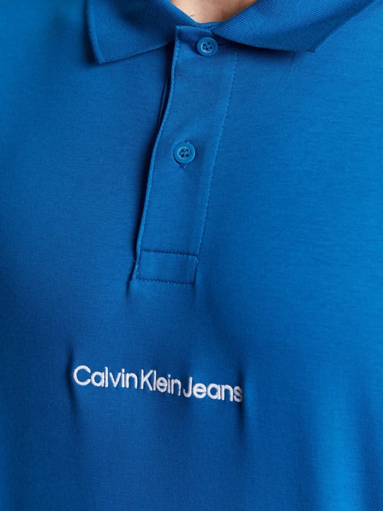 Calvin Klein Calvin Kleın Erkek Marka Logolu Polo Yakalı Organik Pamuklu Mavi Polo Yaka T-Shirt J30J322853-C3B