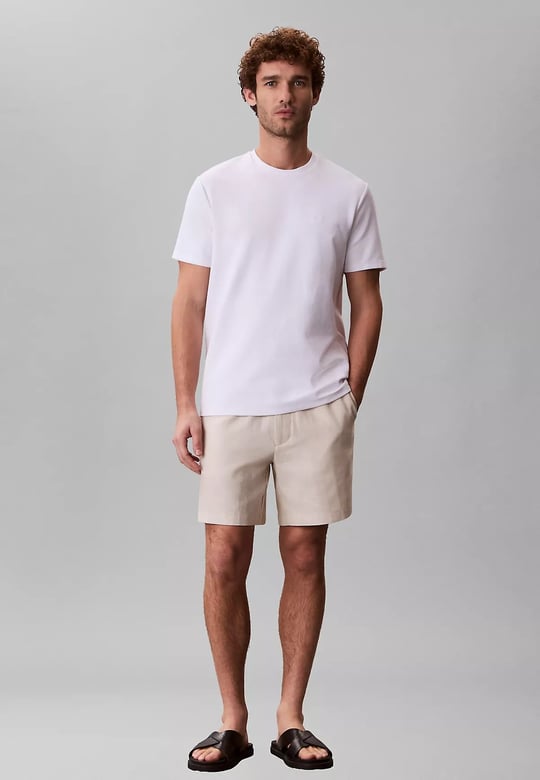 Calvin Klein Calvin Klein Erkek Normal Kesim Beli Lastikli Keten Bej Şort LV04LF620G-2JX