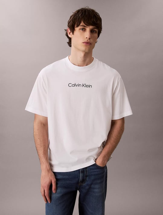 Calvin Klein Calvin Klein Erkek Normal Kalıp Yuvarlak Yaka Pamuklu Logo Detaylı Kısa Kollu Beyaz T-Shirt LV04LD230G-YAF