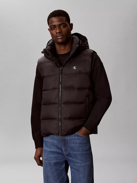 Calvin Klein Calvin Klein Erkek Normal Kalıp Kuş Tüyü Dolgulu Kapitone Desenli Çıkarılabilir Kapüşonlu Siyah Yelek LV04RG514G-UB1