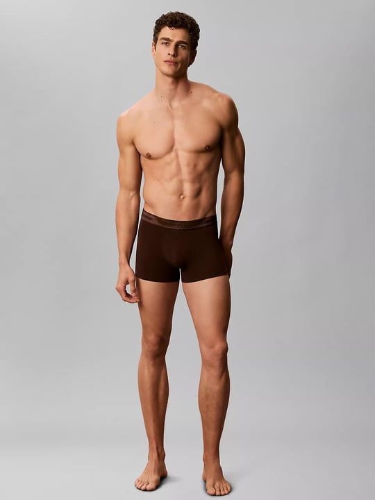 Calvin Klein Calvin Klein Erkek Pamuklu Slim Fit Beli Elastik Bantlı 3'lü Siyah-Kahverengi-Krem Boxer LV00NB4575-NGM