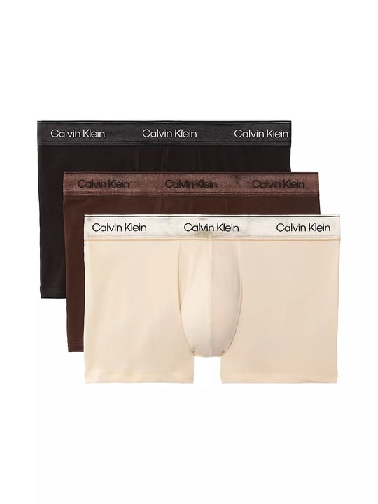 Calvin Klein Calvin Klein Erkek Pamuklu Slim Fit Beli Elastik Bantlı 3'lü Siyah-Kahverengi-Krem Boxer LV00NB4575-NGM
