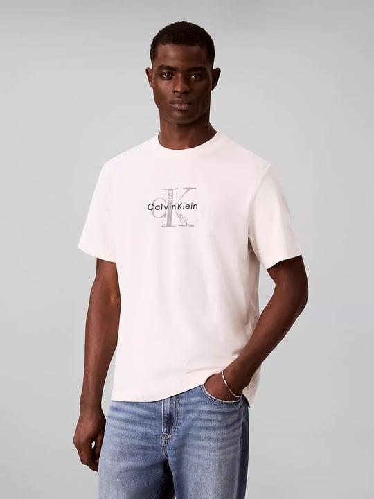 Calvin Klein Calvin Klein Erkek Pamuklu Bisiklet Yaka Kısa Kollu Ekru T-Shirt LV04RH844G-YAS