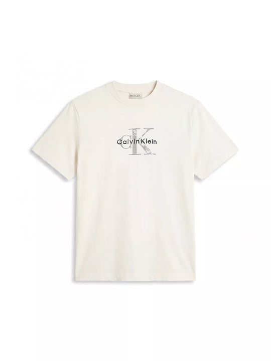 Calvin Klein Calvin Klein Erkek Pamuklu Bisiklet Yaka Kısa Kollu Ekru T-Shirt LV04RH844G-YAS
