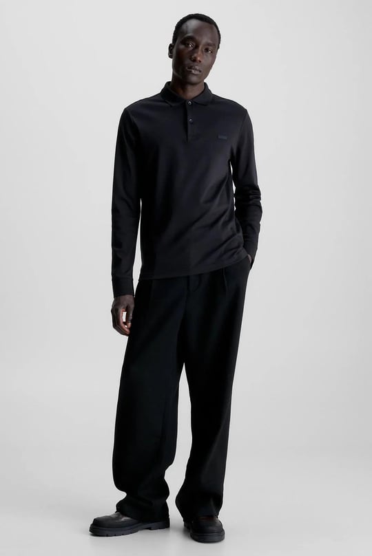 Calvin Klein Calvin Kleın Erkek Polo Yaka Uzun Kollu Pamuklu Rahat Kesim Siyah Polo Yaka T-Shirt K10K111868-BEH