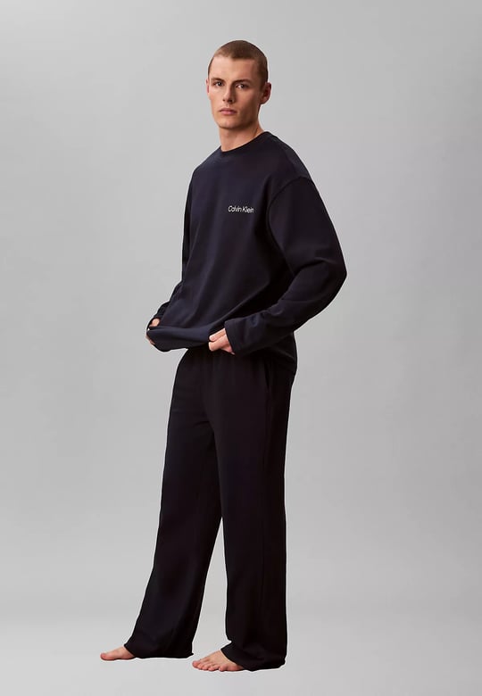 Calvin Klein Calvin Klein Erkek Rahat Kalıp Pamuklu Yuvarlak Yakalı Geniş Paçalı Lacivert Pijama Takımı LV00NM2950-0PP