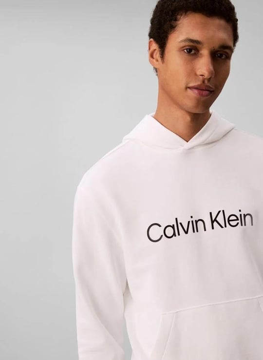 Calvin Klein Calvin Klein Erkek Rahat Kalıp Kapüşonlu Göğsünde Logo Baskılı Uzun Kollu Beyaz Sweatshirt LV14LD231G-YAF