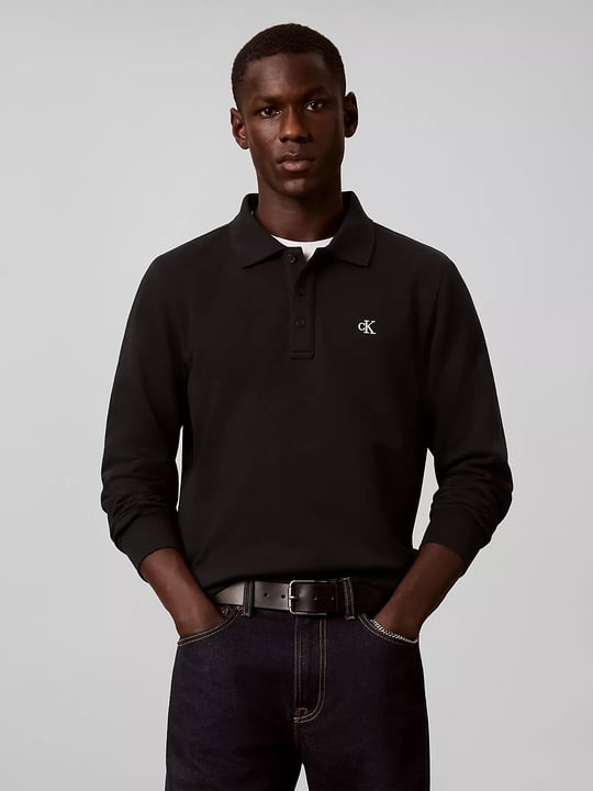 Calvin Klein Calvin Klein Erkek Rahat Kalıp Pamuklu Havlu Kumaş Monogram Nakışlı Uzun Kollu Siyah Sweatshirt LV04RH235G-UB1