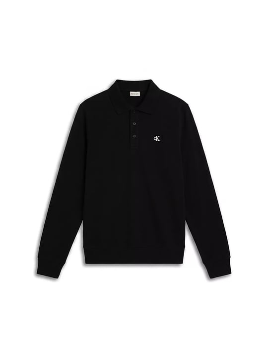Calvin Klein Calvin Klein Erkek Rahat Kalıp Pamuklu Havlu Kumaş Monogram Nakışlı Uzun Kollu Siyah Sweatshirt LV04RH235G-UB1