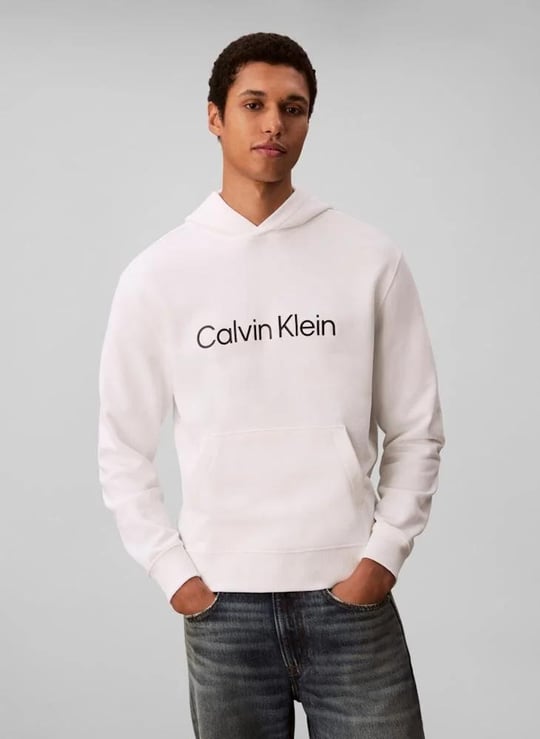 Calvin Klein Calvin Klein Erkek Rahat Kalıp Kapüşonlu Göğsünde Logo Baskılı Uzun Kollu Beyaz Sweatshirt LV14LD231G-YAF