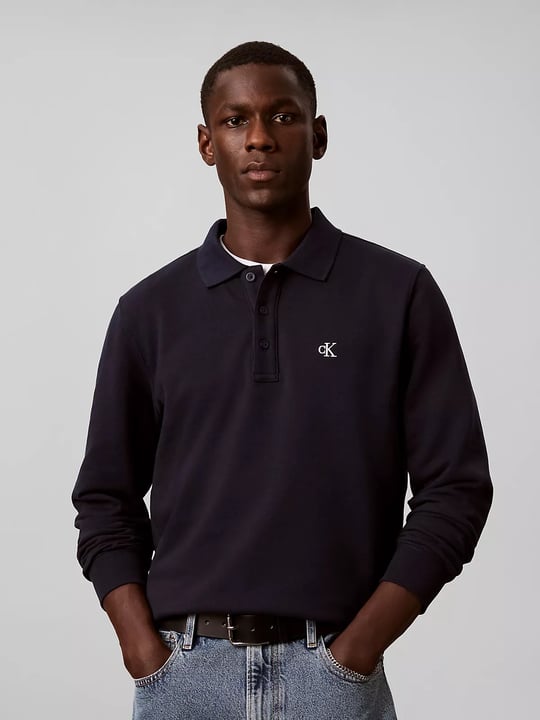 Calvin Klein Calvin Klein Erkek Rahat Kalıp Pamuklu Havlu Kumaş Monogram Nakışlı Uzun Kollu Lacivert Sweatshirt LV04RH235G-CEF