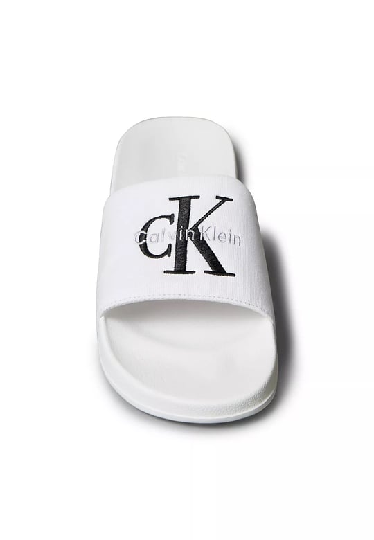 Calvin Klein Calvin Klein Erkek Rahat Taban Deri CK Desen Günlük Kullanım Beyaz Terlik YM0YM01393-0K4