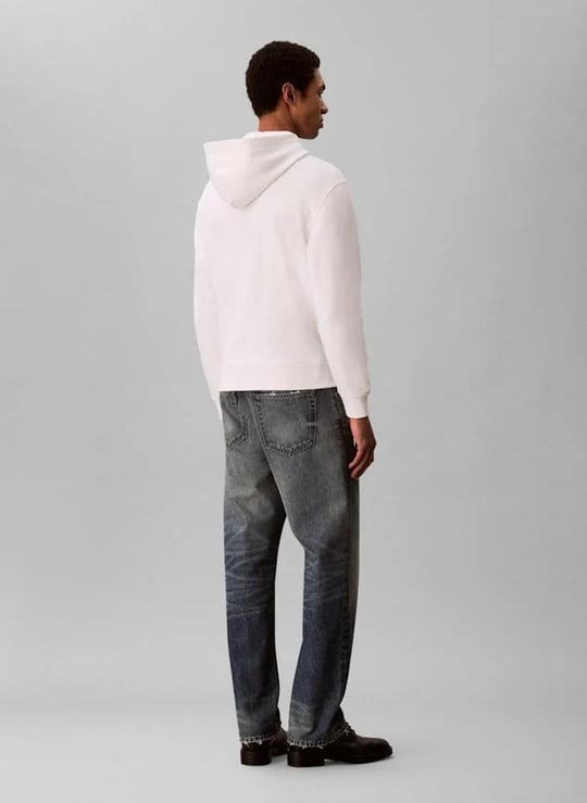 Calvin Klein Calvin Klein Erkek Rahat Kalıp Kapüşonlu Göğsünde Logo Baskılı Uzun Kollu Beyaz Sweatshirt LV14LD231G-YAF