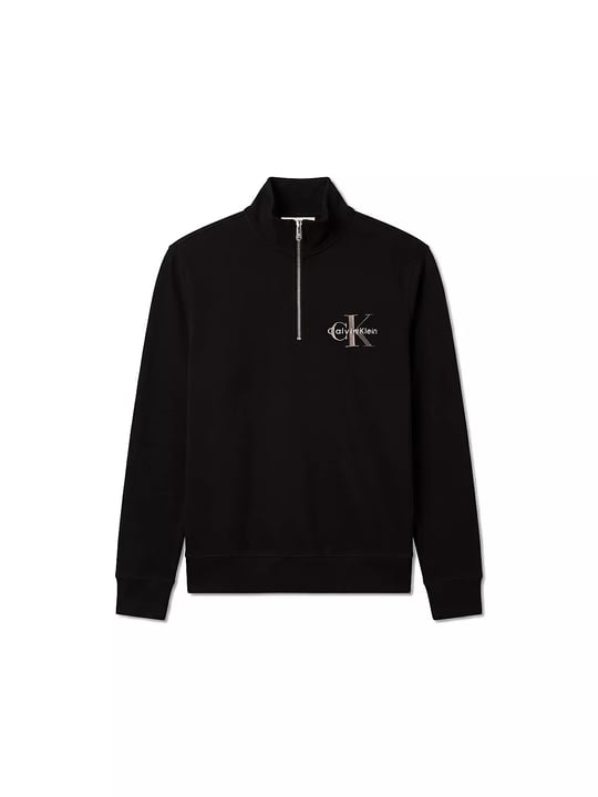 Calvin Klein Calvin Klein Erkek Regular Fit Pamuklu Dik Yaka Yarım Fermuarlı Logolu Uzun Kollu Siyah Sweatshirt LV04RG280G-UB1