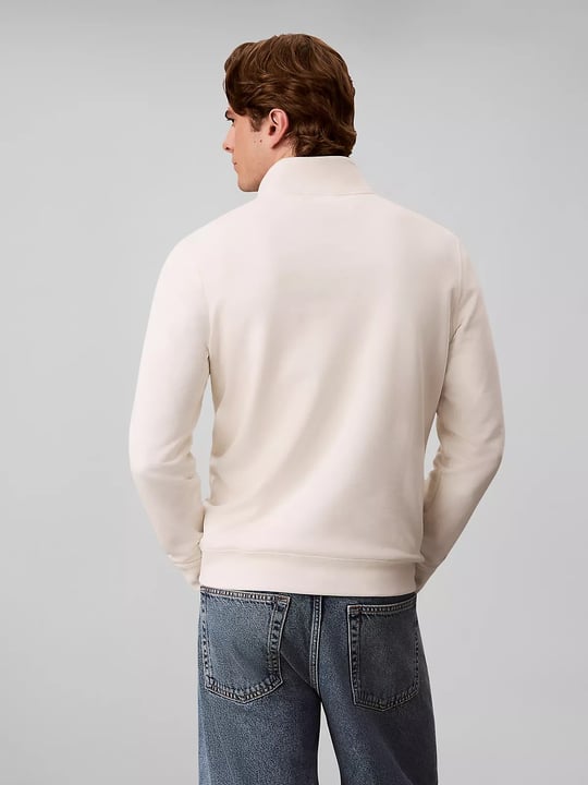 Calvin Klein Calvin Klein Erkek Regular Fit Pamuklu Dik Yaka Yarım Fermuarlı Logolu Uzun Kollu Ekru Sweatshirt LV04RG280G-YAS