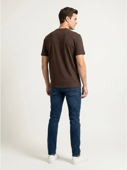 Calvin Klein Calvin Klein Erkek Regular Fit Kutu Logo Grafik Baskılı Bisiklet Yaka Kısa Kollu Kahverengi T-Shirt LV04RH818G-WFM