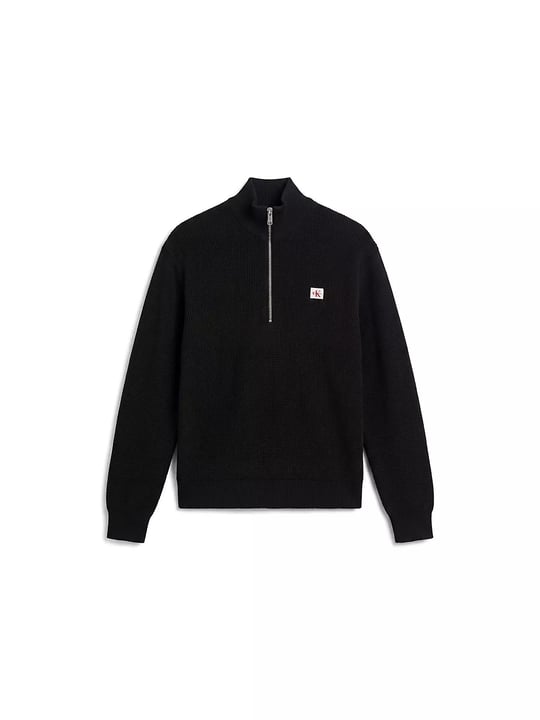 Calvin Klein Calvin Klein Erkek Regular Fit Pamuklu Örgü Balıkçı Yaka Yarım Fermuarlı Uzun Kollu Siyah Kazak LV04RH327G-UB1