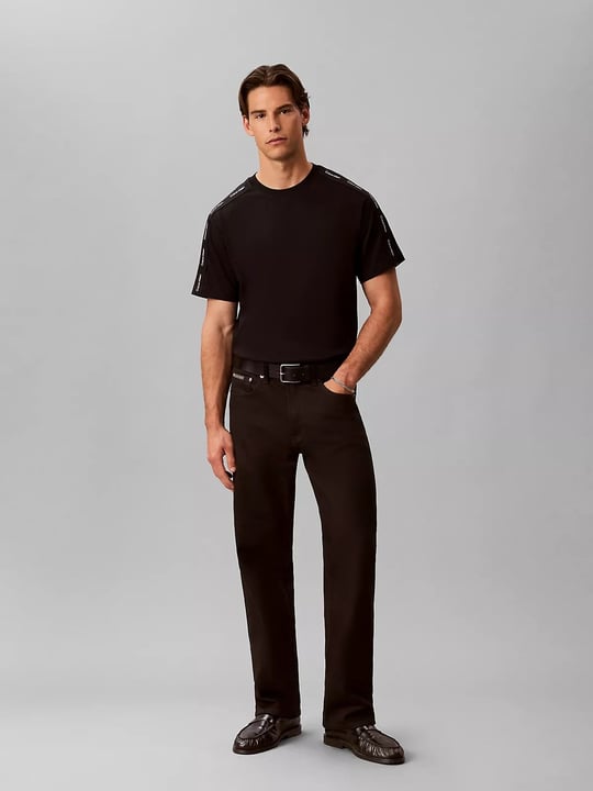 Calvin Klein Calvin Klein Erkek Regular Fit Yuvarlak Yakalı Omuzları Şerit Çizgili Kısa Kollu Siyah T-Shirt LV04RH201G-UB1
