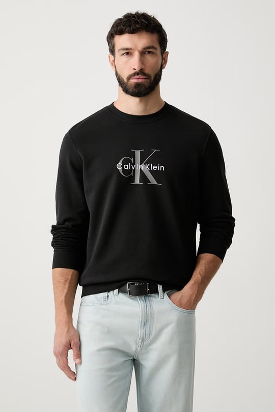 Calvin Klein Calvin Klein Erkek Regular Fit Yuvarlak Yakalı Logo Baskılı Pamuklu Uzun Kollu Siyah Sweatshirt LV04RG278G-UB1