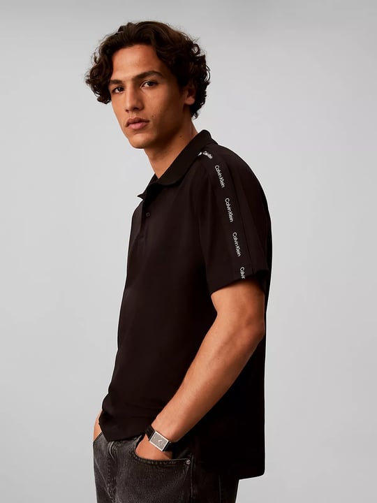 Calvin Klein Calvin Klein Erkek Regular Fit %100 Pamuklu Düğmeli Polo Yaka Logo Bantlı Kısa Kollu Siyah Polo Yaka T-Shirt LV04RH202G-UB1