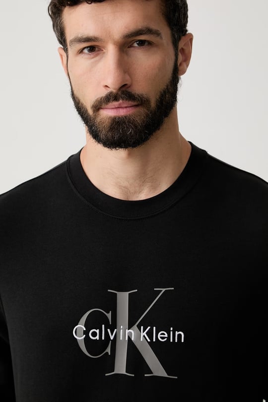 Calvin Klein Calvin Klein Erkek Regular Fit Yuvarlak Yakalı Logo Baskılı Pamuklu Uzun Kollu Siyah Sweatshirt LV04RG278G-UB1