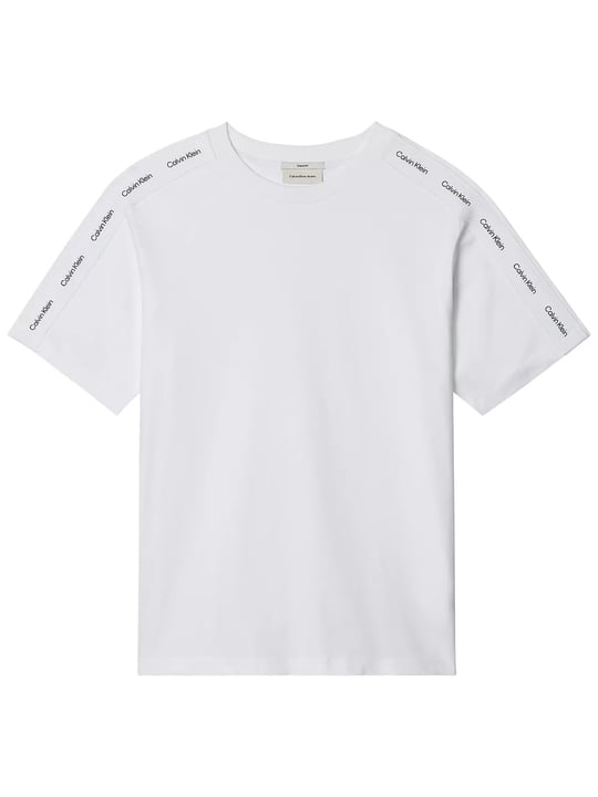 Calvin Klein Calvin Klein Erkek Regular Fit Yuvarlak Yakalı Omuzları Şerit Çizgili Kısa Kollu Beyaz T-Shirt LV04RH201G-YAF