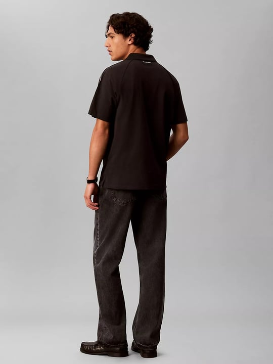 Calvin Klein Calvin Klein Erkek Regular Fit %100 Pamuklu Düğmeli Polo Yaka Logo Bantlı Kısa Kollu Siyah Polo Yaka T-Shirt LV04RH202G-UB1