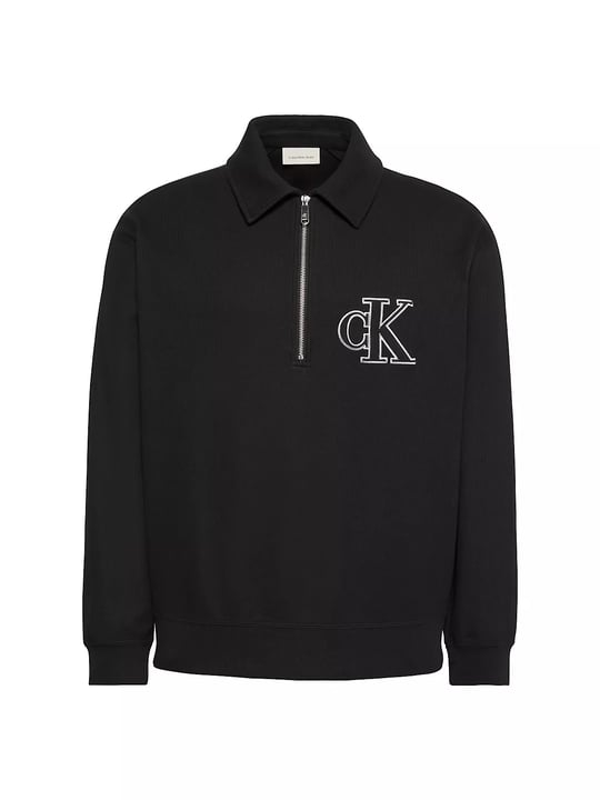 Calvin Klein Calvin Klein Erkek Regular Fit Çift Örme Fitilli Kumaş Fermuarlı Polo Yaka Uzun Kollu Siyah Sweatshirt LV04RH216G-UB1