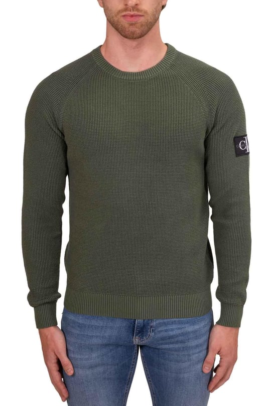 Calvin Klein Calvin Kleın Erkek Regular Fit Pamuklu Bisiklet Yaka Uzun Kollu Yeşil Kazak J30J323989-LLP