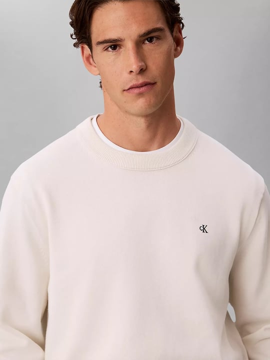 Calvin Klein Calvin Klein Erkek Regular Fit Bisiklet Yaka Uzun Kol Pamuklu Beyaz Sweatshirt LV04RH325G-YAS