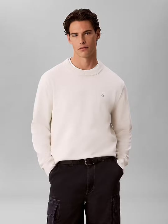 Calvin Klein Calvin Klein Erkek Regular Fit Bisiklet Yaka Uzun Kol Pamuklu Beyaz Sweatshirt LV04RH325G-YAS