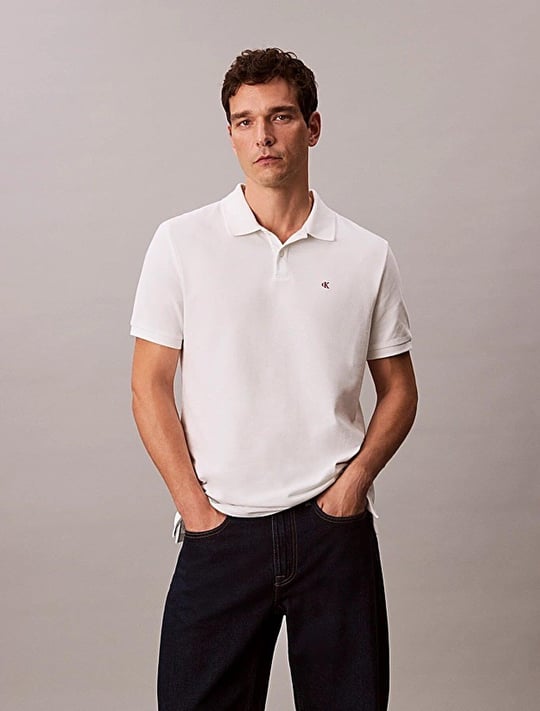 Calvin Klein Calvin Klein Erkek Regular Fit %100 Pamuklu CK Logolu Kısa Kollu Beyaz Polo Yaka T-Shirt LV040EM269-YAD