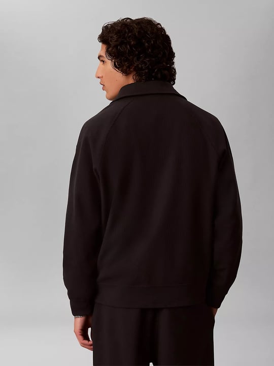 Calvin Klein Calvin Klein Erkek Regular Fit Çift Örme Fitilli Kumaş Fermuarlı Polo Yaka Uzun Kollu Siyah Sweatshirt LV04RH216G-UB1