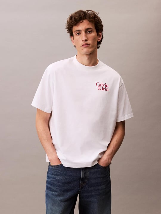 Calvin Klein Calvin Klein Erkek Renkli Calvin Yazı Desen Kısa Kol Regular Fit Beyaz T-Shirt LV04RC808G-YAA