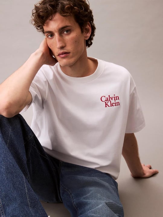 Calvin Klein Calvin Klein Erkek Renkli Calvin Yazı Desen Kısa Kol Regular Fit Beyaz T-Shirt LV04RC808G-YAA